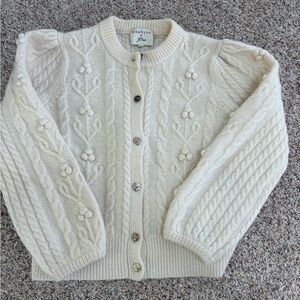 Demylee j crew woll sweater blend cream flower cardigan guc large